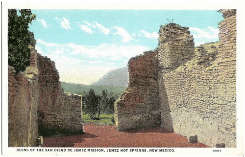 These Ruins evidence the fact that this Mission was one of the largest of all Missions and is at least Fifty years older than any in California. The ruins are located in the Jemez Canyon directly opposite the Hotel La Esperanza.