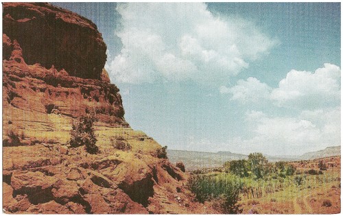 Rock Formations and Scenery in the Jemez Mountains, New Mexico Jemez(pronounced Hemez) Mountains are located north of Albuquerque and west of Santa, Fe, New Mexico, within easy driving distance from either city. These mountains offer various sports to the sportsman and beautiful scenery to the traveler. Kodachrome by Barnes & Caplin/Distributed by Southwest Post Card Co.